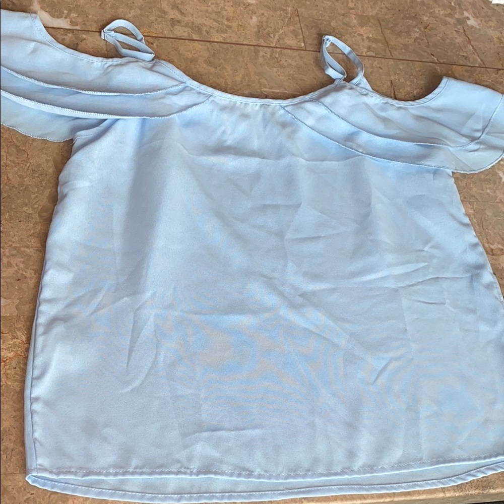 Chic Sky Blue Off-Shoulder Blouse - Picture 6 of 7